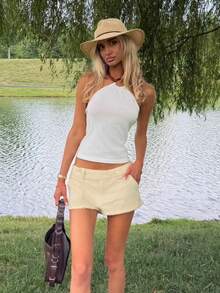 Sydney Algeri Women's Casual Retro Ultra Low-Waist Cargo Mini Shorts, Suitable For Y2K Summer - Khaki - View 6