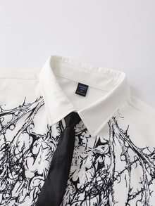 ROMWE MEN Men's Gothic Print Short Sleeve Shirt - White - View 2