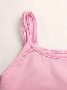 SHEIN Tween女孩休閒日常百搭舒適拉鍊立領夾克 + 修身純色拼接粉色波點細肩帶背心 + 運動風單車褲 3件套 - 粉色 - 查看 6
