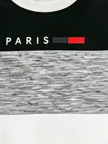 2件組 男童 PARIS 印花黑白灰拼色百搭時尚舒適圓領衛衣與寬腿工裝褲套裝，適合秋冬穿著、日常外出、上學、節日禮物、戶外攝影等 - 彩色 - 查看 5