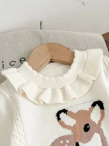 SHEIN Infant Newborn Baby Knitted Romper, One-Piece Autumn Jumpsuit, Deer Pattern, Soft And Comfortable - Apricot - View 2
