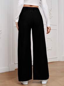 EMERY ROSE Women's Casual Streetwear All-Match High Waist Wide Leg Loose Woven Denim Pants, Versatile For Summer Everyday Black - Black - View 2