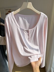Comfortcana Plus Size Women's Pink Colorblock Casual Traditional Medieval Versatile Daily Club Brunch Office Teacher Long Sleeve T-Shirt Holiday Autumn - Baby Pink - View 3
