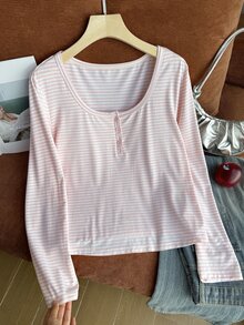 Comfortcana Plus Size Women's Pink Colorblock Casual Traditional Medieval Versatile Daily Club Brunch Office Teacher Long Sleeve T-Shirt Holiday Autumn - Baby Pink - View 4