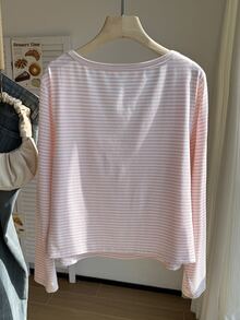 Comfortcana Plus Size Women's Pink Colorblock Casual Traditional Medieval Versatile Daily Club Brunch Office Teacher Long Sleeve T-Shirt Holiday Autumn - Baby Pink - View 2