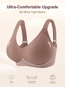 SHEIN 1 buah Bra Wanita Minimalis Nyaman Warna Polos Gel Jelly Penyangga Cup Tidak Dapat Dilepas Tanpa Kawat Ukuran Besar - Redwood - View 4