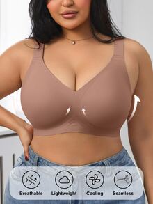 SHEIN 1 buah Bra Wanita Minimalis Nyaman Warna Polos Gel Jelly Penyangga Cup Tidak Dapat Dilepas Tanpa Kawat Ukuran Besar - Redwood - View 3