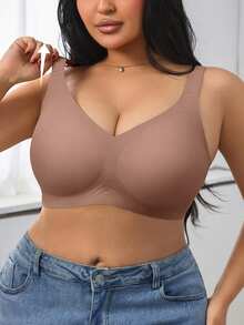 SHEIN 1 buah Bra Wanita Minimalis Nyaman Warna Polos Gel Jelly Penyangga Cup Tidak Dapat Dilepas Tanpa Kawat Ukuran Besar - Redwood - View 8