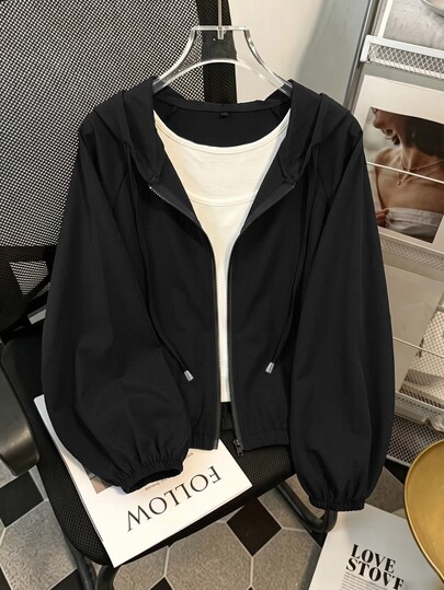 Franclia Women's Spring/Summer Thin Casual Versatile Long Sleeve Hooded Zip-Up Sun Protection Jacket