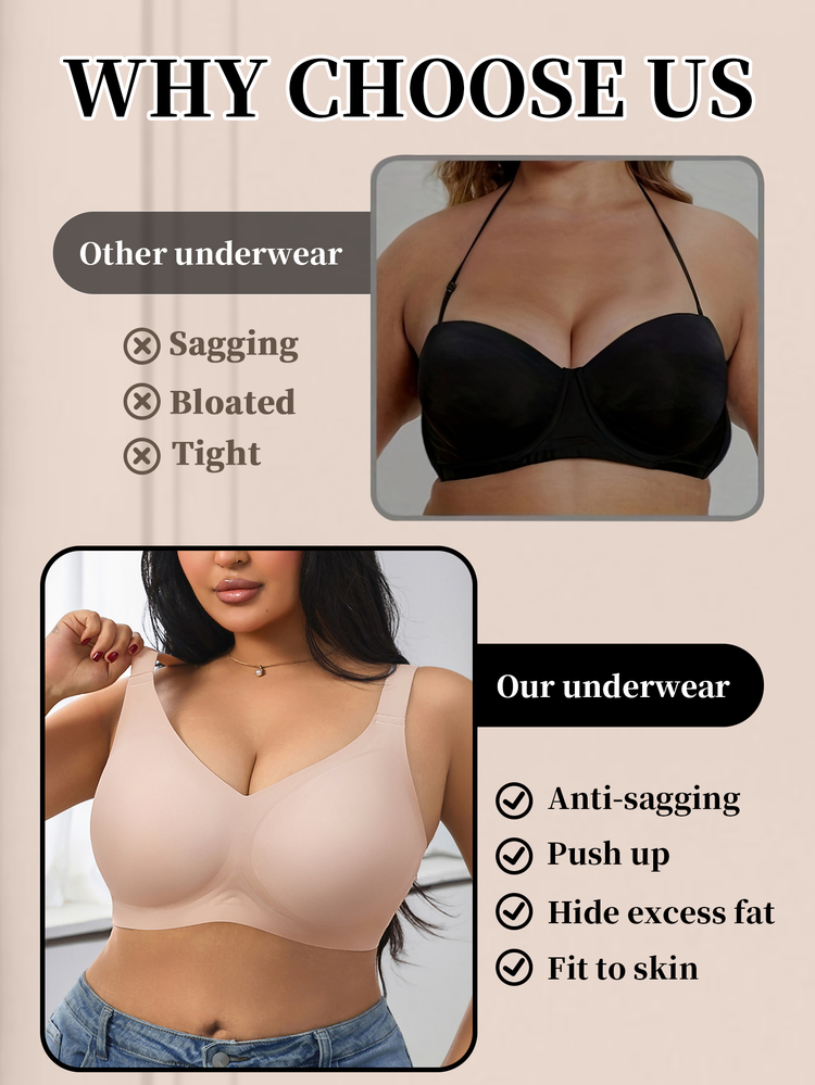 1pc Women's Minimalist Comfortable Solid Color Jelly Gel Supportive Non-Removable Cup Wireless Plus Size Deep V-Neck Bra Wedding - Dusty Pink - View 7