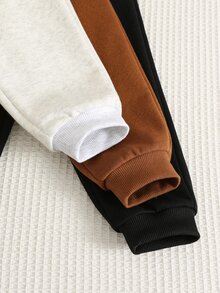 SHEIN 3件組男嬰秋冬休閒卡其色/黑色/灰色慢跑運動長褲 基本長褲 多件裝 嬰兒幼兒 - 彩色 - 查看 5