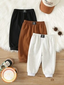 SHEIN 3件組男嬰秋冬休閒卡其色/黑色/灰色慢跑運動長褲 基本長褲 多件裝 嬰兒幼兒 - 彩色 - 查看 10