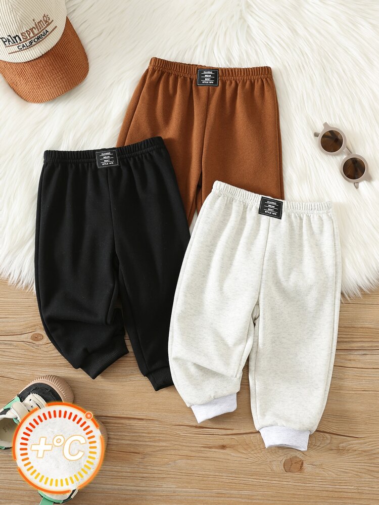 SHEIN 3pcs Baby Boy Autumn/Winter Casual Khaki Black Grey Jogger Sweatpants Casual Long Pants Basic Trousers Multi-Pack Infant Toddler - Multicolor - View 7