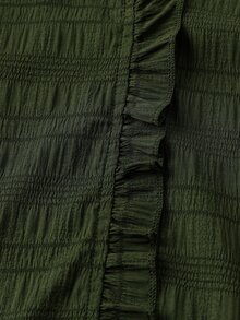 SHEIN LUNE CURVE 女款V領休閒優雅中袖上衣，適合休閒外出，秋季辦公正式穿搭，橄欖綠 - 軍綠色 - 查看 5