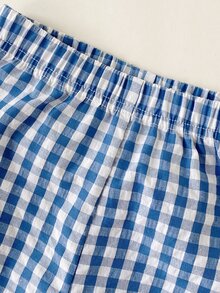 SHEIN 男婴假日印花上衣和时尚格子短裤套装（2件套），适合度假、夏季、旅行、上学、节日等场合。 - 藍色 - 查看 7