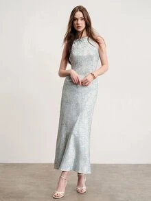 Aveloria Modichic 修身提花無袖圓領長洋裝，優雅性感淺藍色花卉，適合派對、晚宴、新娘母親、夏季婚禮 - 彩色 - 查看 4