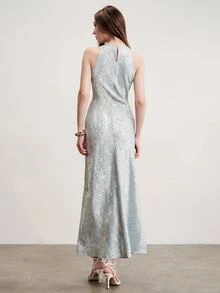 Aveloria Modichic 修身提花無袖圓領長洋裝，優雅性感淺藍色花卉，適合派對、晚宴、新娘母親、夏季婚禮 - 彩色 - 查看 3