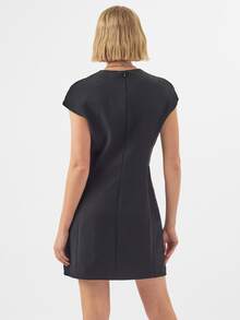 KÆRIA Hus Cap Sleeve A-Line Mini Dress - Contour Crepe - Black - Tailored, Structured, Shift Dress, Occasionwear, Everyday, Daytime, Summer, Casual - Black - View 2
