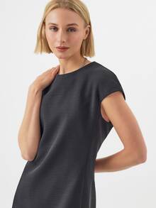 KÆRIA Hus Cap Sleeve A-Line Mini Dress - Contour Crepe - Black - Tailored, Structured, Shift Dress, Occasionwear, Everyday, Daytime, Summer, Casual - Black - View 5