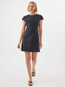 KÆRIA Hus Cap Sleeve A-Line Mini Dress - Contour Crepe - Black - Tailored, Structured, Shift Dress, Occasionwear, Everyday, Daytime, Summer, Casual - Black - View 1
