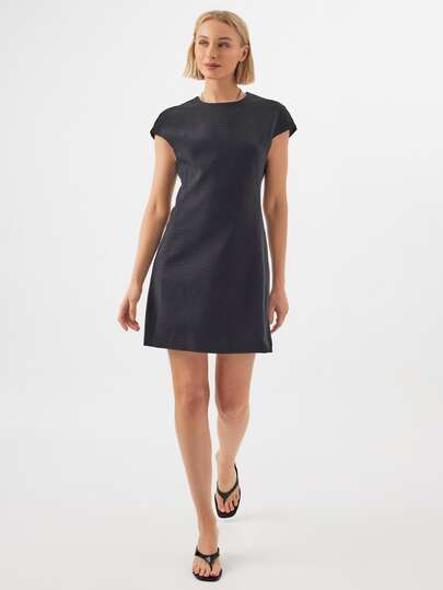 KÆRIA Hus Cap Sleeve A-Line Mini Dress - Contour Crepe - Black - Tailored, Structured, Shift Dress, Occasionwear, Everyday, Daytime, Summer, Casual