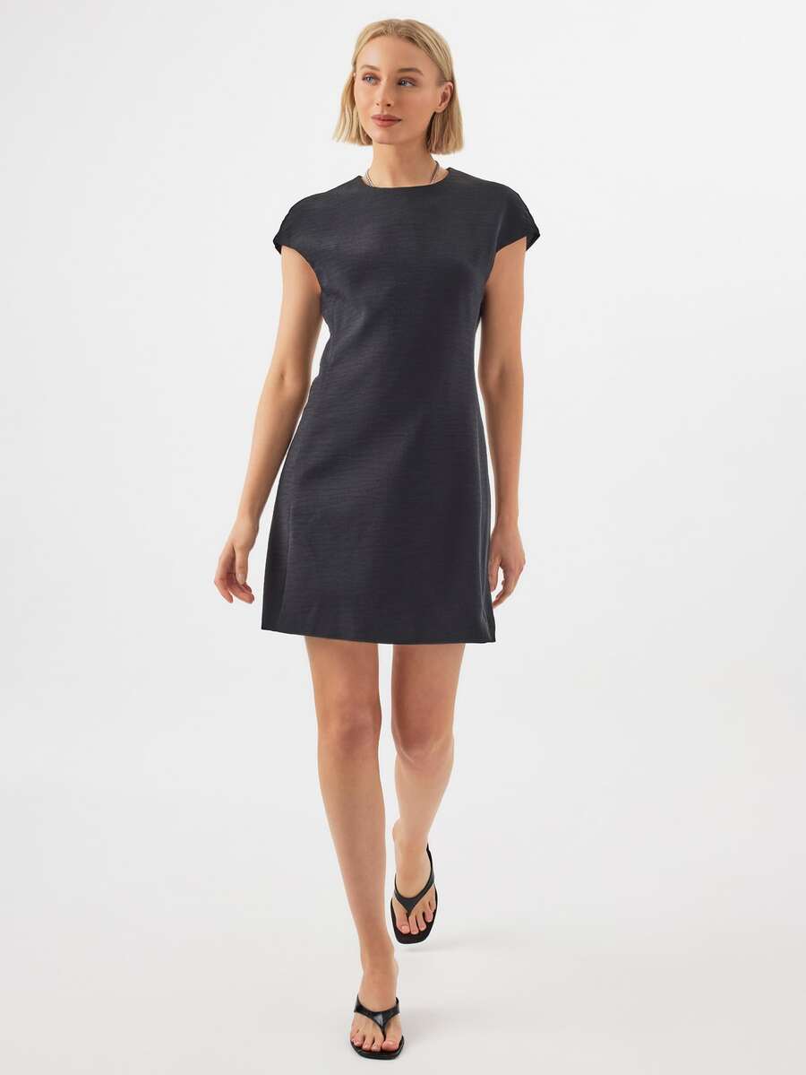 KÆRIA Hus Cap Sleeve A-Line Mini Dress - Contour Crepe - Black - Tailored, Structured, Shift Dress, Occasionwear, Everyday, Daytime, Summer, Casual - Black - View 1