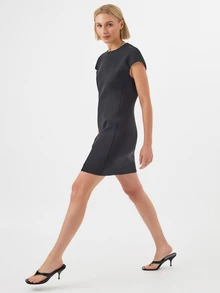 KÆRIA Hus Cap Sleeve A-Line Mini Dress - Contour Crepe - Black - Tailored, Structured, Shift Dress, Occasionwear, Everyday, Daytime, Summer, Casual - Black - View 3