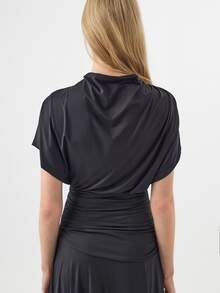 KÆRIA Hus Gaun Maxi Berkerah Tinggi dengan Pinggang Berlipat - Bahan Jersey Cair Matt - Abu-abu Gelap - Berkerut, Pas Badan, Gaun Malam, Gaun Pesta, Gaun Koktail, Gaun Musim Panas, Elegan - Hitam - View 7