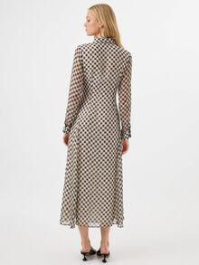 KÆRIA Hus Long-Sleeve Fluid Collared Shirt Maxi Dress - Air Georgette - Heritage Check - Relaxed Check Dress - Black - View 2