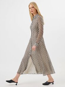KÆRIA Hus Long-Sleeve Fluid Collared Shirt Maxi Dress - Air Georgette - Heritage Check - Relaxed Check Dress - Black - View 3