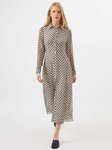 KÆRIA Hus Long-Sleeve Fluid Collared Shirt Maxi Dress - Air Georgette - Heritage Check - Relaxed Check Dress - Black - View 4