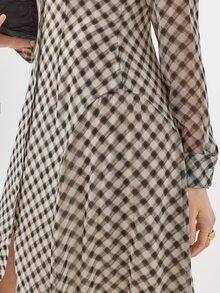 KÆRIA Hus Long-Sleeve Fluid Collared Shirt Maxi Dress - Air Georgette - Heritage Check - Relaxed Check Dress - Black - View 7