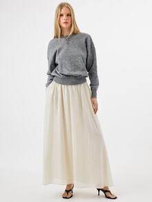 KÆRIA Hus Deep V-Back Relaxed-Fit Sweater - Heritage Knit - Dark Grey - Oversized Casual Long Sleeve Knit Pullover Brunch Office Autumn - Grey - View 6