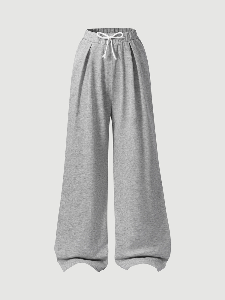 SHEIN TeenGirl Drawstring Waist Pleated Casual Versatile Daily Wear Wide Leg Long Pants Sports Yoga Gym Streetwear School Colorblock - Grey - View 3