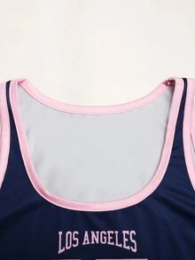 SHEIN 兒童青少年女孩針織字母印花長袖小立領拉鍊夾克背心短褲3件套 健身運動 海軍藍 夏季街頭運動風 - 藏蓝色 - 查看 8