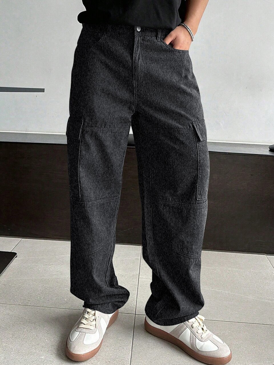 Autumn Solid Color Men's Cargo Pocket Straight Leg Loose Casual Pants