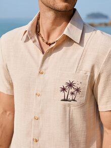 Genlund Manfinity Plus Size Men's Summer Casual Vacation Two Pieces Setblending Vacation Style With Retro Flair. - Khaki - View 5