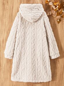Girl's Autumn/Winter Hooded Long Coat, Faux Fur Knitted Texture, Casual Soft Suitable For Daily Wear - Apricot - View 2