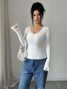 SHEIN Elenzya Jerséis de Mujer - Blanco - Ver 5