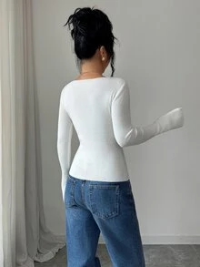 SHEIN Elenzya Jerséis de Mujer - Blanco - Ver 2