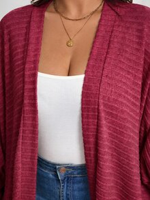 SHEIN Frenchy Plus Size Casual Simple Elegant Loose Ribbed Brushed Knit Cardigan Jacket Autumn Formal Rodeo - Burgundy - View 7
