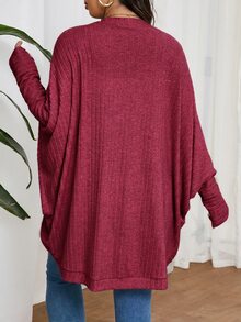 SHEIN Frenchy Plus Size Casual Simple Elegant Loose Ribbed Brushed Knit Cardigan Jacket Autumn Formal Rodeo - Burgundy - View 2