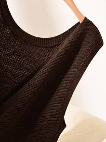 CosyJoli Plus Size Casual Anti Social Baggy Twist Sleeveless Knit Vest Formal Vacation Evening Brown Summer - Coffee Brown - View 4