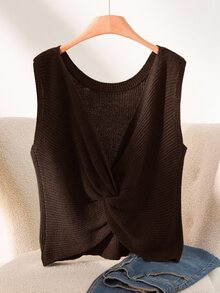 CosyJoli Plus Size Casual Anti Social Baggy Twist Sleeveless Knit Vest Formal Vacation Evening Brown Summer - Coffee Brown - View 2
