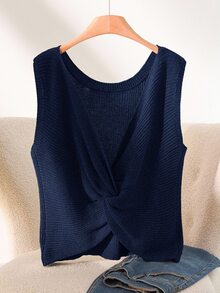 CosyJoli Plus Size Casual Smart Baggy Twist Sleeveless Knit Vest Formal Vacation Evening Navy Blue Summer - Royal Blue - View 2