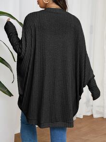 SHEIN Frenchy Plus Size Casual Normal Elegant Loose Ribbed Brushed Knit Cardigan Autumn Formal Rodeo - Grey - View 3