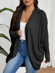 SHEIN Frenchy Plus Size Casual Normal Elegant Loose Ribbed Brushed Knit Cardigan Autumn Formal Rodeo - Grey - View 2