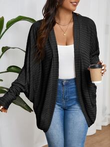 SHEIN Frenchy Plus Size Casual Normal Elegant Loose Ribbed Brushed Knit Cardigan Autumn Formal Rodeo - Grey - View 6