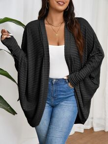 SHEIN Frenchy Plus Size Casual Normal Elegant Loose Ribbed Brushed Knit Cardigan Autumn Formal Rodeo - Grey - View 5