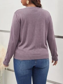 SHEIN Frenchy 大尺碼女款純色單排扣休閒簡約日常開襟衫 商務辦公深紫色女式開襟衫 秋冬款 - 淡紫色 - 查看 3
